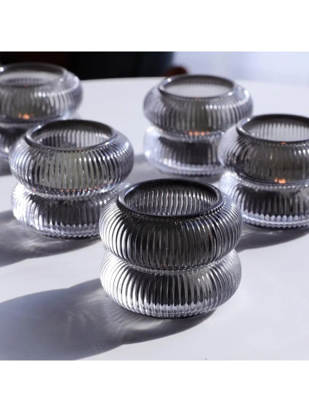 12 Pack Smoke Grey Ribbed Votive Candle Holders for Halloween Decor & Home